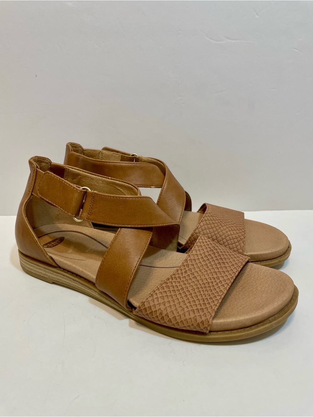 Dr. Scholl's Koa Strappy Ankle Strap Sandals Honey Brown Snake Print Size 7.5